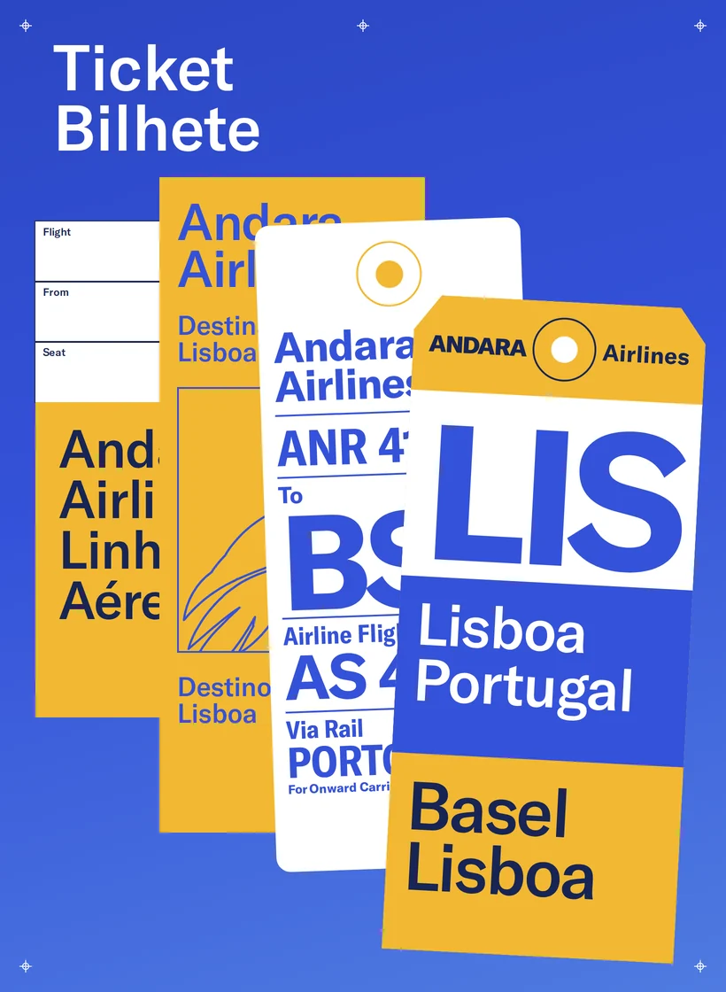 Pile de billets Andara superposés, codes LIS et AND, destinations Lisboa et Basel.