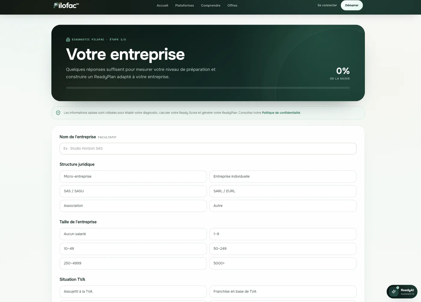 Questionnaire de diagnostic Pilofac, étape 1