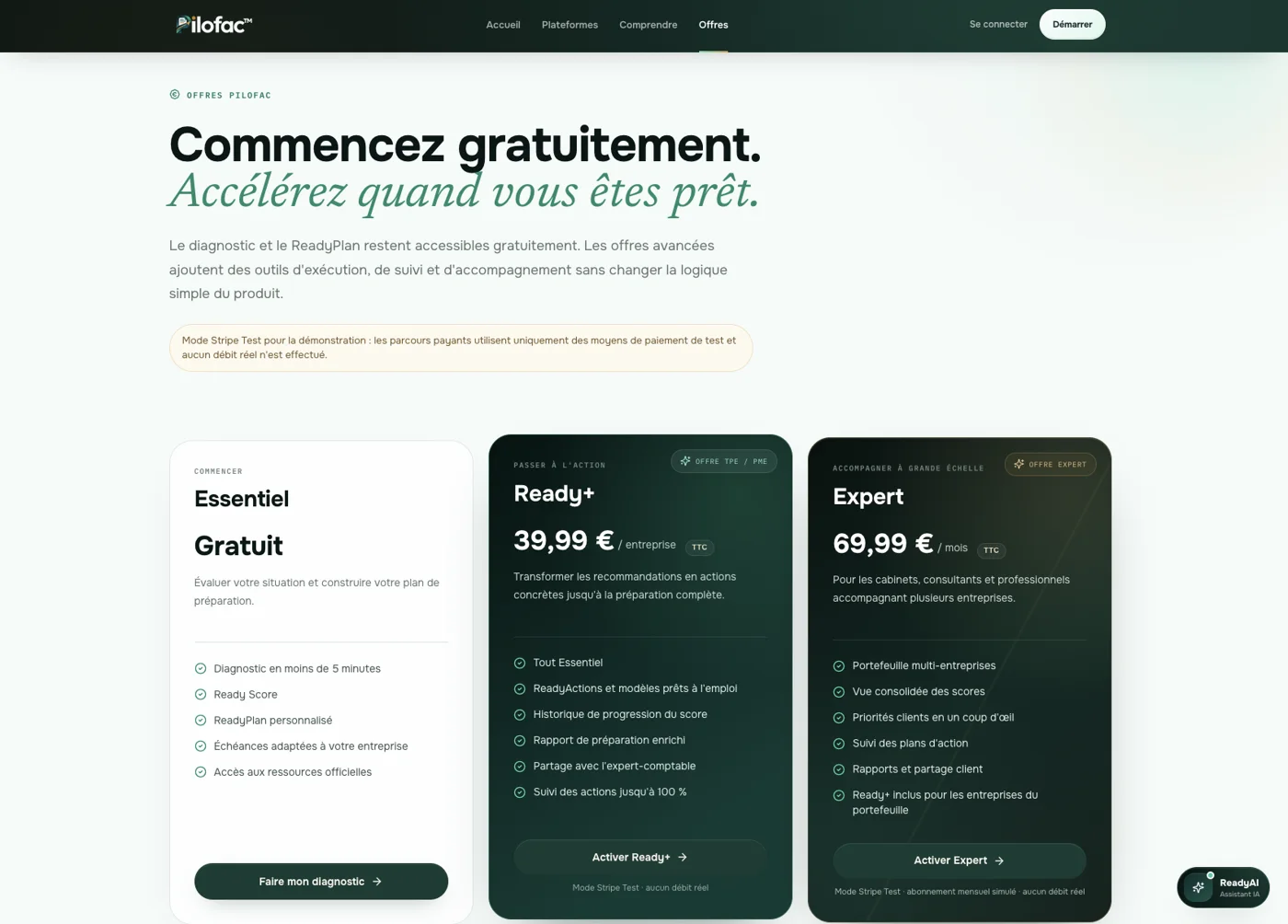 Page des offres Pilofac